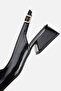Women's Black Patent Leather Pointed Toe Open Back Low Heel Shoes - 6