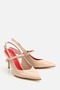 Women's Nude Patent Leather Pointed Toe Buckle Open Back High Heeled Stylish Shoes - 2