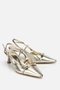 Women's Gold Pointed Toe Gold Buckled Open Back Stiletto Heel U Evening Dress Shoes - 2