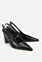 Women's Black Crocodile Patterned Pointed Toe Shoes, Pack of Wedge Heel - 2