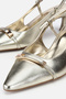 Women's Gold Pointed Toe Gold Buckled Open Back Stiletto Heel U Evening Dress Shoes - 4