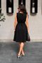Women's Black V-Neck Collar Ruffled Front Buttoned Belted Waist Midi Length Dress Arm-26Y001089 - 2