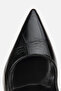 Women's Black Crocodile Patterned Pointed Toe Shoes, Pack of Wedge Heel - 5