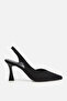 Women's black pointed toe open back mid heel shoe