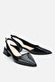 Women's Black Patent Leather Pointed Toe Open Back Low Heel Shoes - 2