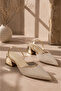 Women's Gold Color Shiny Transparent Fabric Low Heel Shoes