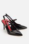 Women's Black Patent Leather Pointed Toe Buckle Open Back High Heeled Stylish Shoes - 2