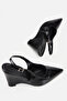 Women's Black Crocodile Patterned Pointed Toe Shoes, Pack of Wedge Heel - 7