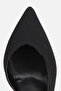Women's black pointed toe open back mid heel shoe - 5