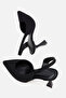 Women's black pointed toe open back mid heel shoe - 7
