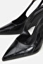 Women's Black Crocodile Patterned Pointed Toe Shoes, Pack of Wedge Heel - 4