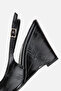 Women's Black Crocodile Patterned Pointed Toe Shoes, Pack of Wedge Heel - 6