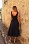 Women's Black Linen-Look Midi Dress with Elastic Waist and Straps and Pockets Arm-24Y001034 - 2