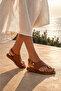 Women's Tan Leather Daily Gold Ring Flip Flop Sandals - 8