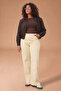 Ekru Yüksek Bel Geniş Paça Büyük Beden Wide Leg Jeans TBBAW26CJ00003