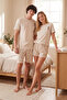 Unisex Beige 100% Cotton Regular Fit Dog Pattern Knitted Shorts Pajamas Set Thmss21Pt0324
