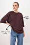 Brown Oversized /Wide Fit Low Sleeve Three Quarter Long Soft Knitted T-Shirt Twoss26Ts00271