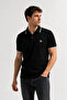 Men's Black 100% Cotton Polo Neck T-Shirt Regular Fit Short Sleeve Summer Model White Line Detail - 3