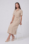 Square Patterned Tie-Waist Double Pocket Midi Length Shirt Dress - 2