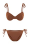 Kahverengi Renk Bloklu Biyeli Balconette Kaplı Brazilian Düşük Bel Bikini Takımı TBESS25BT00073 - 6