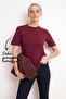 Burgundy Fitted Short Sleeve Cotton Ribbed Knit T-Shirt Twoss26Ts00080