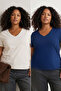 Çok Renkli 2'li Paket Basic Örme Büyük Beden T-Shirt TBBSS22TS0705