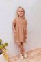 Girl's Summer Waffle Casual Dress with Pockets, Milk Coffee Color - 2