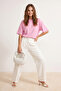 Açık Pembe %100 Kalın Pamuklu Oversize/Geniş Kalıp Örme T-Shirt TWOSS23TS00040