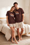 Unisex Kahverengi Regular Fit Ayıcık Baskılı Pamuklu Pijama Takımı TMNSS26PT00017