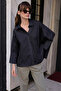 Siyah Geniş Manşetli Oversize Dokuma Gömlek TWOAW26GO00130 - 6