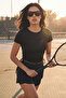 Siyah Büzgülü Bağlama Detaylı Micro Kumaş Örme Spor T-Shirt THMSS26TS00003