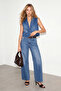 Blue Jacket with Lapel Epaulettes Denim Vest Tdrss26Ye00003 - 3