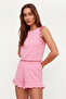 Pembe %100 Pamuklu Fırfırlı Şortlu Örme Pijama Takımı THMSS22AU0304 - 2