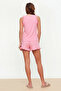 Pembe %100 Pamuklu Fırfırlı Şortlu Örme Pijama Takımı THMSS22AU0304 - 8