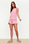 Pembe %100 Pamuklu Fırfırlı Şortlu Örme Pijama Takımı THMSS22AU0304 - 3