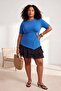 Saks Aksesuar Detaylı Tok Örme Kumaş Büyük Beden T-shirt Bluz TBBSS26AF00046