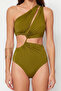 Haki Tek Omuz Tünelli Cut Out Detaylı Regular Core Mayokini TBESS23MA00206 - 6