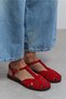 Majes Red Suede Leather Embroidery Detail Flat Sole Women's Sandals - 3
