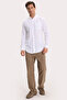 Men's Slim Fit Long Sleeve 100% Cotton Linen Effect Buttoned Collar Comfortable White Shirt - 2