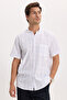 Men's regular fit classic cut 100% Cotton short sleeve Checked Linen Pocketed effect shirt