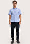Men's Regular Fit Classic Cut Cotton Short Sleeve Dobby Blue Shirt - 2
