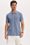 Men's Slim Fit 100% Cotton Short Sleeve Polo Collar Indigo T-Shirt - 3