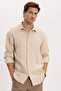 Men's Relax Fit Comfortable Cut 100% Cotton Long Sleeve Plain Muslin Fabric Draped Beige Shirt - 4