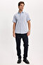 Men's Regular Fit Classic Cut Cotton Short Sleeve Dobby Blue Shirt - 2