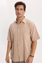 Men's relaxed fit short sleeve polo collar jacquard knit plain beige shirt - 5