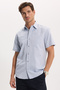 Men's Regular Fit Classic Cut Cotton Short Sleeve Dobby Blue Shirt