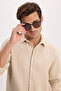 Men's Relax Fit Comfortable Cut 100% Cotton Long Sleeve Plain Muslin Fabric Draped Beige Shirt - 5