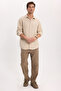 Men's Relax Fit Comfortable Cut 100% Cotton Long Sleeve Plain Muslin Fabric Draped Beige Shirt - 2