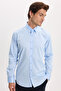 Men's Modern Slim Fit Long Sleeve 100% Cotton Premium Series Satin Blue Shirt - 4