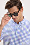 Men's Classic Fit Relaxed Cut Buttoned Collar Checkered Short Sleeve Cotton Blue Shirt - 5